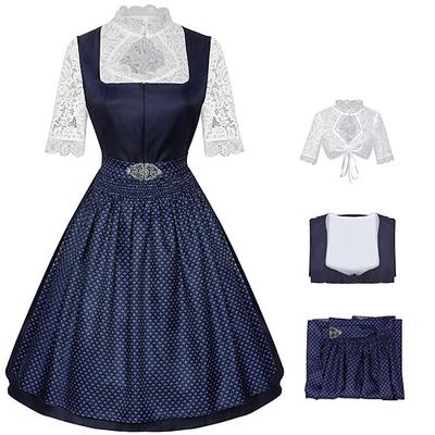 Damen Traditionelles Bayerisches Dirndl Kleid mit Spitzentop und Taillenornament für das Oktoberfest Bierfestival Kostüm Image