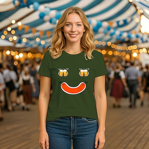 Bayerisch München Deutsch T-Shirt Ärmel T-Shirt Bier Grafik für Damen Erwachsene Heißprägen für Oktoberfestbier Alltagstauglich Image