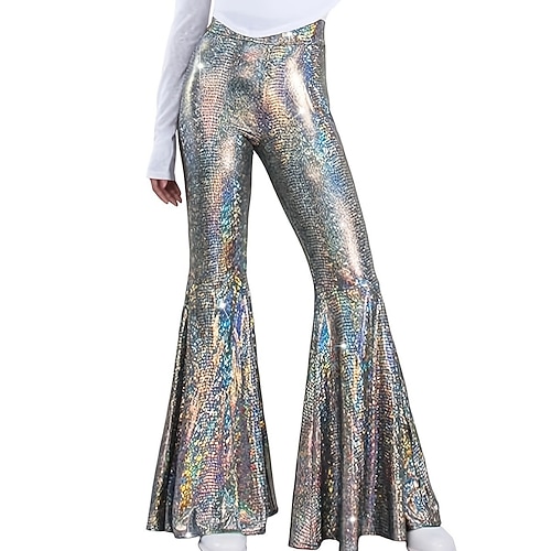 Retro Vintage 1970er Groovy Schlaghosen Disco Hohe Taille Lack-Latex glänzend Metallisch Schlangenhaut Kostüm Damen Halloween Karneval Musikfestival Retro-Mottoparty Erwachsene Hose Image