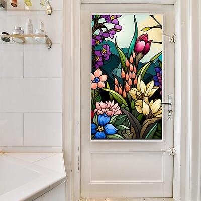 Retro-Fensteraufkleber mit Blumen und Vögeln, elektrostatischer PVC-Glasaufkleber, nicht klebend, entfernbar, zufälliges Farbmuster Image