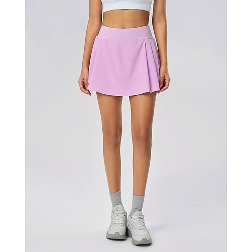 Damen Einfarbig Lässiger Rock Tennisröcke mit Shorts Plissiert Atmungsaktiv Tennis Golfspiel Pickleball Dunkelrosa Schwarz Weiß Tennisbekleidung Image