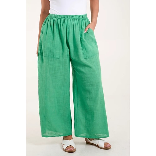 Damen Hose aus Baumwollleinen Hosen Hose Streetwear Lässig Lang Hohe Taille Einfach Tasche Elastisches Kordelzugdesign Hoher Schnitt Atmungsaktivität Weich Mikroelastisch Urlaub Straße Alltagskleidung Image