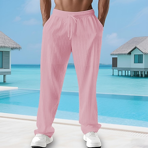 Herren Sommerhose Strandhose Freizeithose Tasche Elastischer Bund Kordelzug Einfach Komfort Atmungsaktiv Urlaub Täglich Ferien Hawaiianisch Boho Schwarz Weiß Image
