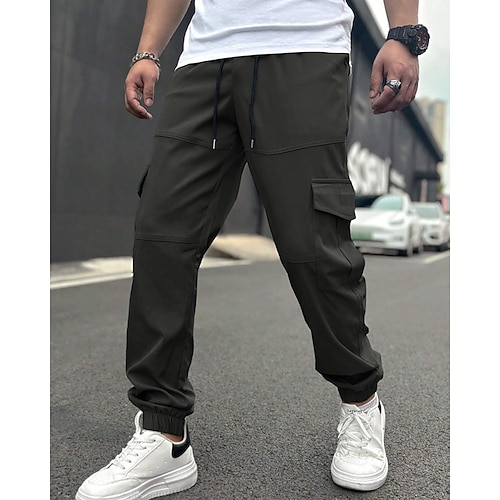 Herren Cargo-Hosen Hose Kordelzug Elastischer Bund Mehrere Taschen Einfach tragbar Outdoor Täglich Campen und Wandern Mode Klassisch Schwarz Armeegrün Image