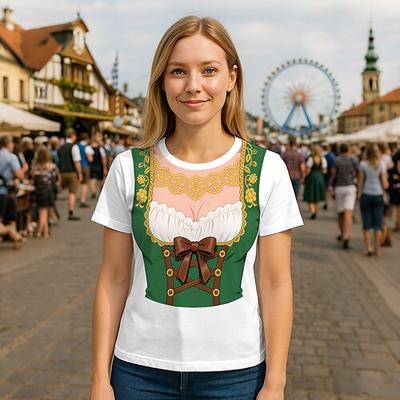 Oktoberfest Dirndl-Print T-Shirt Bayerisch München Deutsch Grafik Für Damen Erwachsene Oktoberfestbier 3D-Druck Alltagstauglich Image