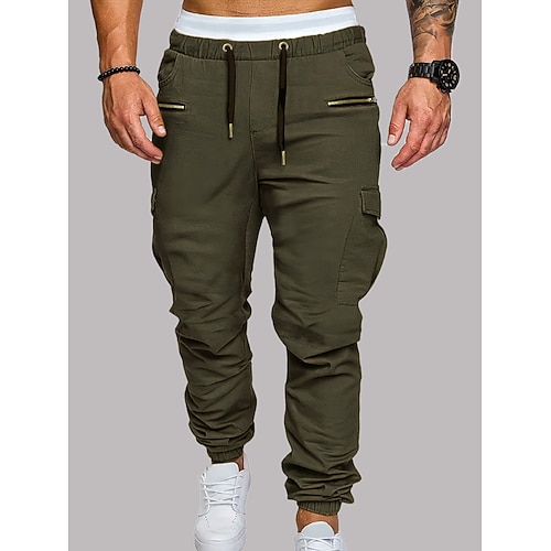Herren Cargo-Hosen Hose Elastischer Bund Kordelzug Mehrere Taschen Einfach tragbar Outdoor Täglich Campen und Wandern Mode Klassisch Schwarz Armeegrün Image