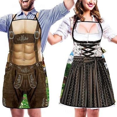 Paar 2-teilige Oktoberfestschürze Oktoberfestparty Paar Dirndl mit verstellbaren Bindeseilen Kochen Gartenarbeit Grillen Backen Lustige Kostüme Münchner Wiesn Halloween Karneval Image