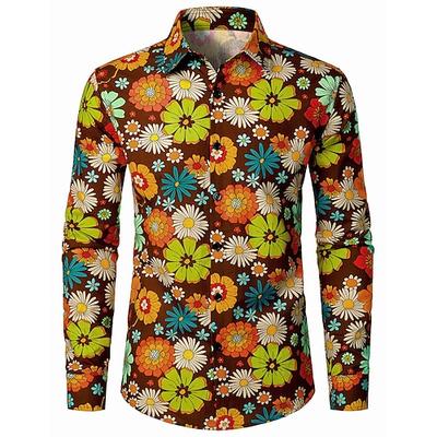 Retro Vintage Boho 1970er Hemd Hippie Blumen Herren Halloween Karneval Musikfestival Retro-Mottoparty Erwachsene Hemd Image