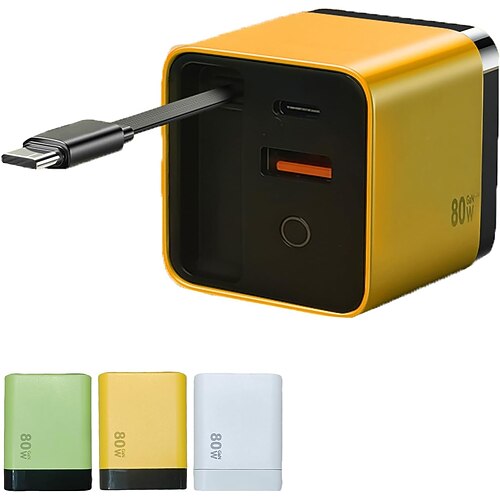 3-in-1-GAN-Ladegerät, skalierbares 80-W-Max-Schnelllademodul mit Typ-C-Kabel und 2 USB-Anschlüssen für iPhone, Telefon und Laptops Image