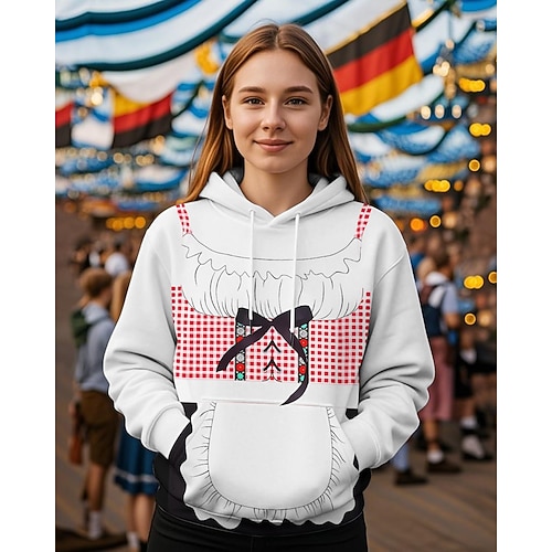 Druck Bischofsärmel Kapuzensweatshirt Oktoberfestbier Fronttasche Grafik für Damen Erwachsene 3D-Druck für Karneval Oktoberfestbier Urlaub Party Image