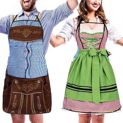 Paar 2-teilige Oktoberfestschürze Oktoberfestparty Paar Dirndl mit verstellbaren Bindeseilen Kochen Gartenarbeit Grillen Backen Lustige Kostüme Münchner Wiesn Halloween Karneval Image