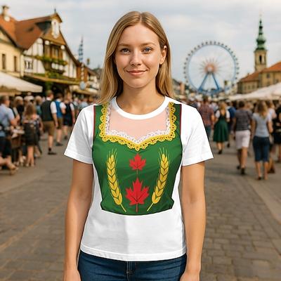 Oktoberfest Dirndl-Print T-Shirt Bayerisch München Deutsch Grafik Für Damen Erwachsene Oktoberfestbier 3D-Druck Alltagstauglich Image