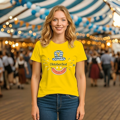T-Shirt Bayerisch München Deutsch Bayerisch Streetstyle T-Shirt Ärmel Grafik für Damen Erwachsene Heißprägen für Oktoberfestbier Alltagstauglich Image