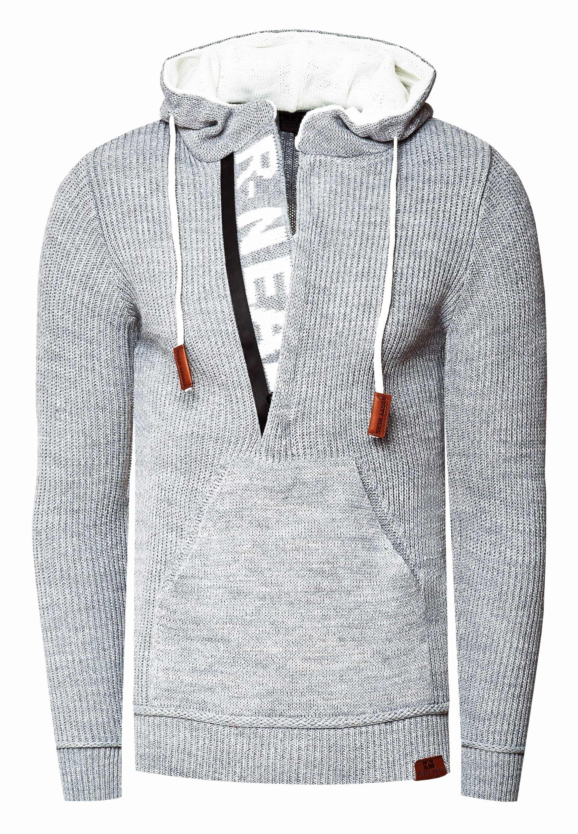 1/2 Zip Grobstrick Slim Fit Kapuzen-Pullover Image