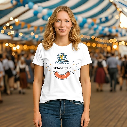 T-Shirt Bayerisch München Deutsch Bayerisch Streetstyle T-Shirt Ärmel Grafik für Damen Erwachsene Heißprägen für Oktoberfestbier Alltagstauglich Image
