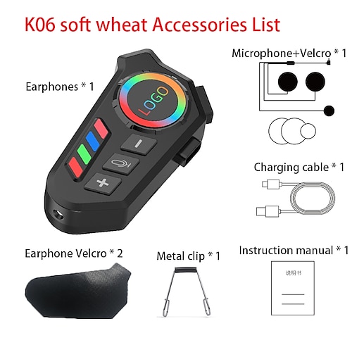 K06 Helm-Bluetooth-Headset mit Umgebungslicht – wasserdichte kabellose Motorrad-Gegensprechanlage mit CVC-Rauschunterdrückung, 5.4-Chip, langer Batterie, Sprachassistent für Integral- und Halbschalenhelme Image