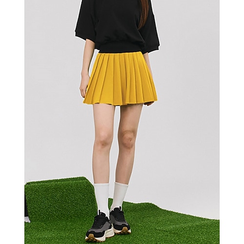 Damen Einfarbig Lässiger Rock Tennisröcke Plissiert Atmungsaktiv Tennis Golfspiel Pickleball Schwarz Weiß Gelb Tennisbekleidung Image