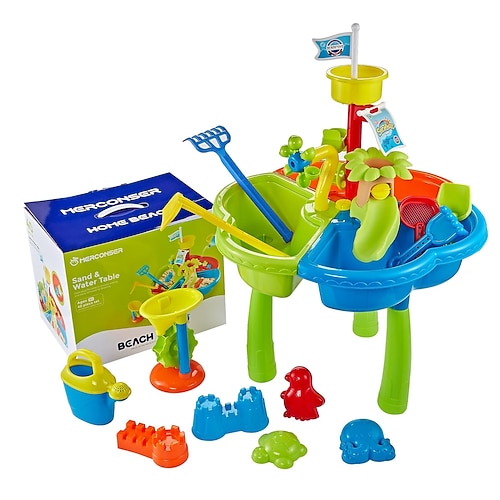 Wassertisch für Kleinkinder von 3–5 bis 1–3 Jahren – Wassertisch für Kinder im Freien – Sand-Sensoriktisch, Strand-/Sommerspielzeug, Sandkasten-Aktivitätstisch, Wasserspielzeug für draußen, Image