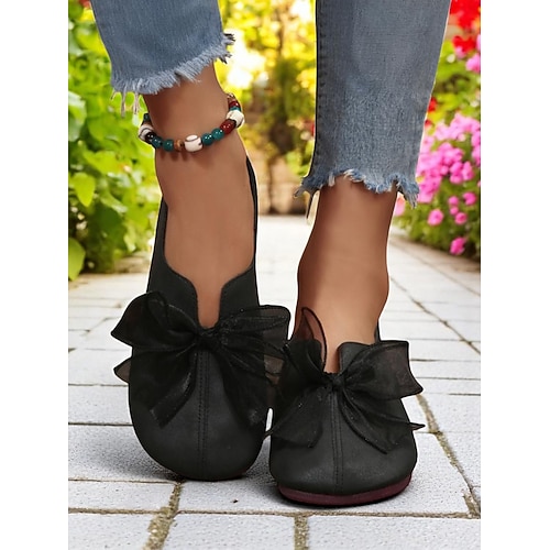 scarpe casual da donna a punta larga con suola morbida e fiocco – scarpe basse minimaliste con punta tonda, ideali per passeggiate nel bosco, giornate rilassate e vita in giardino