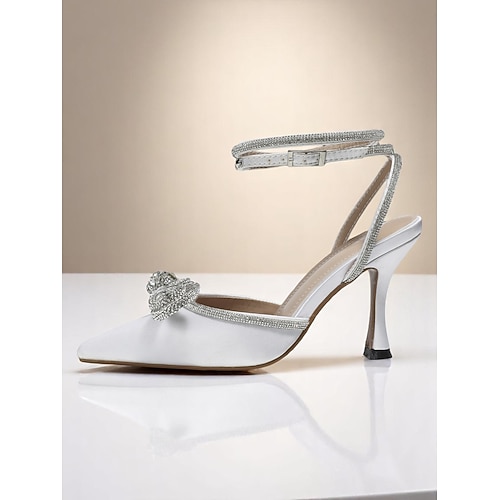 Rosa Glitzer-Pumps mit Knöchelriemen und Strass-Schleifen für Damen – spitze Abendschuhe für Cocktailpartys und Abendveranstaltungen Image