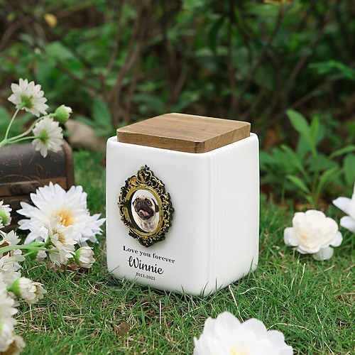 Urna commemorativa personalizzata per animali domestici con foto, nome e testo, scatola portacenere in ceramica personalizzata per cane e gatto, regalo commemorativo per animali domestici in caso di perdita di un animale domestico, ricordo eterno