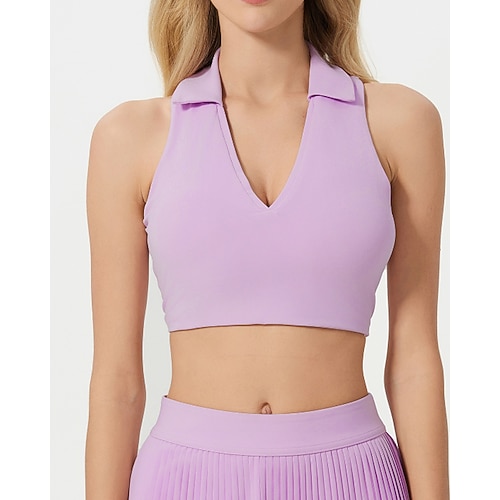 Damen Einfarbig Tennis-BH Ärmellos Stoßfest Feuchtigkeitsableitend Atmungsaktiv Tennis Golfspiel Joggen Polokragen Schwarz Weiß Gelb Tennisbekleidung Image