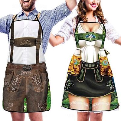 Paar 2-teilige Oktoberfestschürze Oktoberfestparty Paar Dirndl mit verstellbaren Bindeseilen Kochen Gartenarbeit Grillen Backen Lustige Kostüme Münchner Wiesn Halloween Karneval Image