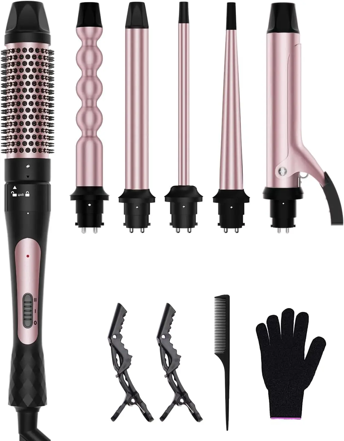 6 in 1 Curling Iron, Curling Wand Set with Thermal Brush (1.5inch) & 1inch Bubble Curling Wand and 3 Interchangeable Ceramic Bar