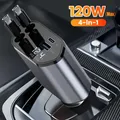 Caricabatteria da auto retrattile 4 in 1 Adattatore per caricabatteria da auto USB C da 120 W con 2 porte USB Caricatore per telefono da auto per iPhone 16 15 Samsung