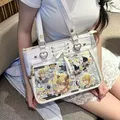 JIAERDI Borsa Ita bianca con fiocco in nastro trasparente Borsa da donna Harajuku estetica borse a tracolla di grande capacità Borsa versatile in raso da donna