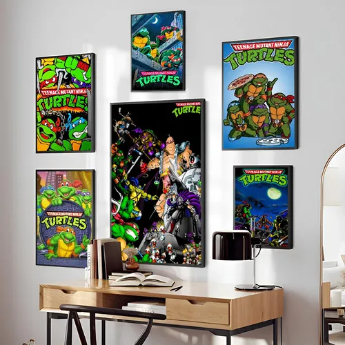 Affiche Auto-Adhésive de Dessin Animé T-Turtles, Autocollant en Papier Imperméable, Décoration