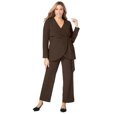 Plus Size Women's 2-Piece Faux Wrap Pantsuit by Jessica London in Chocolate (Size 26 W)