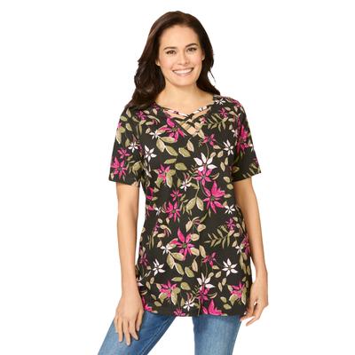 Plus Size Women's Criss Cross Tee by Woman Within in Black Vine Blossom (Size 4X)
