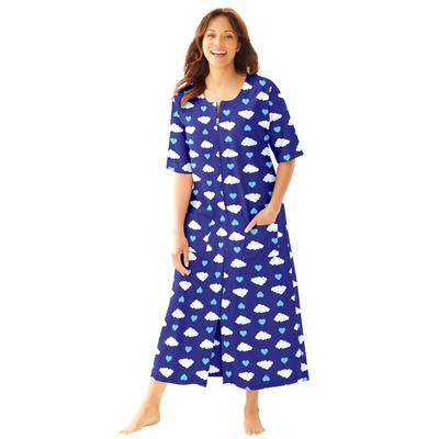 Plus Size Women's Long French Terry Zip-Front Robe by Dreams & Co. in Ultra Blue Clouds (Size 6X)