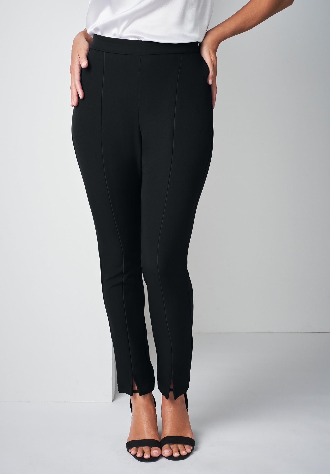Plus Size Women's Bi-Stretch Slit Front Ankle Pant by Jessica London in Black (Size 12 W)