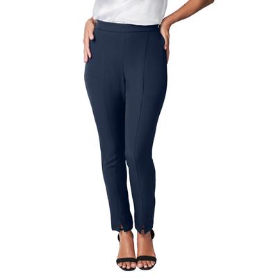 Plus Size Women's Bi-Stretch Slit Front Ankle Pant by Jessica London in Navy (Size 14 W)