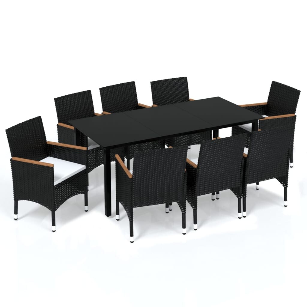 vidaXL 9-tlg. Garten-Essgruppe mit Kissen Poly Rattan Schwarz Image