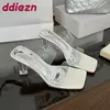 Mode Transparent Heels Sandalen Rutschen Schuhe Für Frauen Schuhe Karree Damen High Heels Sandalen