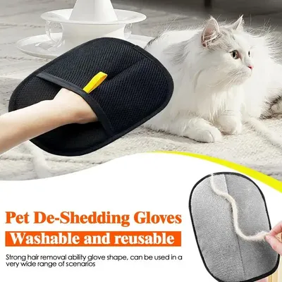 New Pet Grooming Gloves with Static Dusting Brush for Dog Cat Hair Removal on Sofa Carpet & Clothes Multi-Surface Hair Remover