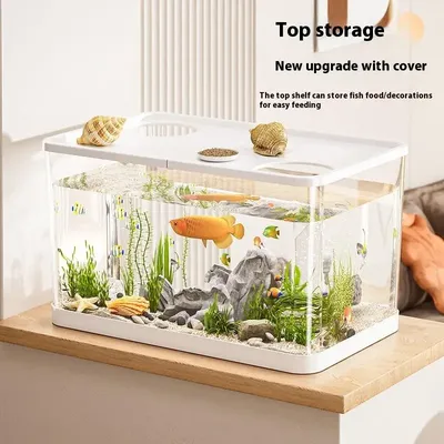 PET New Transparent Mini Fish Tank Aquarium Drop Resistant Hydroponic With Lid Ecological Desktop Home Lazy Tank Turtle Tank