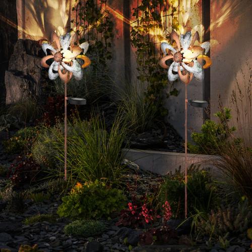 Solarleuchte Windrad Solarlampe Erdspieß Gartendeko Solar Gartenstecker gold silber, Metall, LED