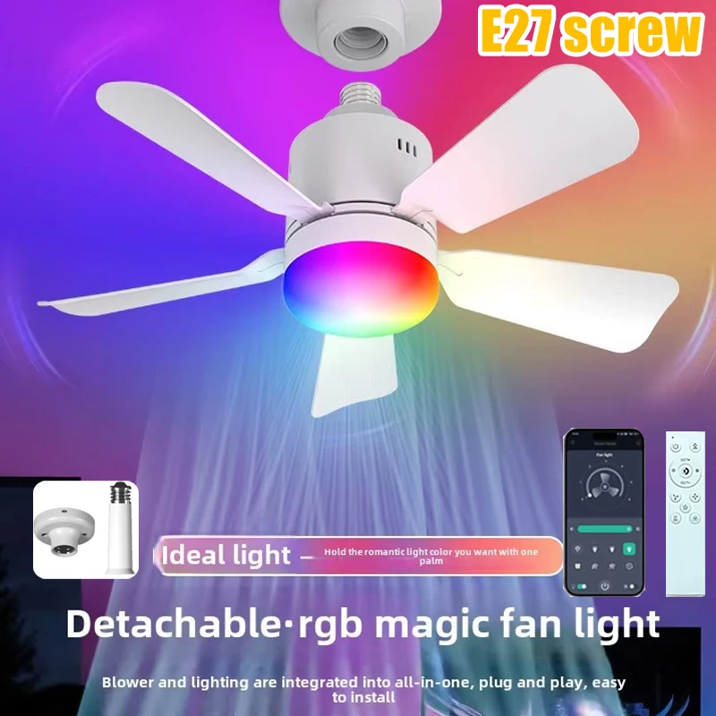 LED-Deckenventilator-Licht, RGB-Fernbedienung und APP-Steuerung, stufenlose Dimmung, Deckenventilator-Lichter, Wohnzimmer, Party, Zimmer, romantische Atmosphäre