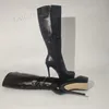 BERZIMER Frauen Kniehohe Stiefel Seitlichem Reißverschluss Plattform Stiefel Knie Dünne High Heels Kunstleder Schuhe Frau Große Größe 38 41 45 48 52