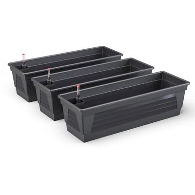 Blumenkasten Milano 3er Set 100 cm Anthrazit mit Wasserspeicher & Anzeige, für Innen/Außen, Image