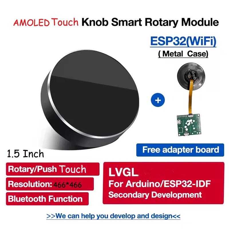 AMOLED ESP32 S3 LVGL Ar-duino 1,5 Zoll 466*466 OLED IPS Rundknopf Rotary Round Touch Display mit Wifi bles Image