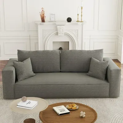 89" Living Room Sleep Sofa, Deep Seat Corduroy Couch with Side Pocket,No Assembly Required, 3