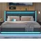 King Size Bed Frame, LED Bed Frame with Upholstered Headboard, King Beds Frames with Charging