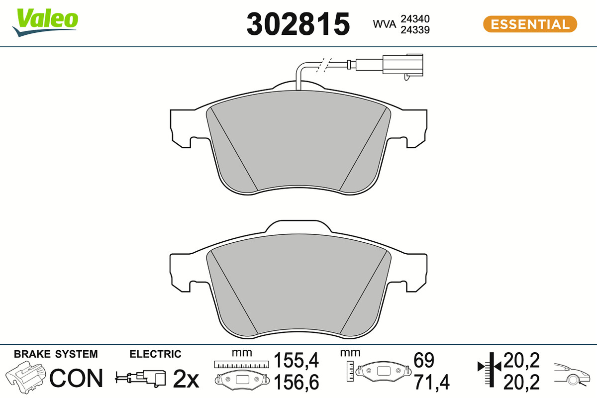 VALEO Bremsbelagsatz, Scheibenbremse 302815 Vorderachse für KAWEI AUTO ALFA ROMEO