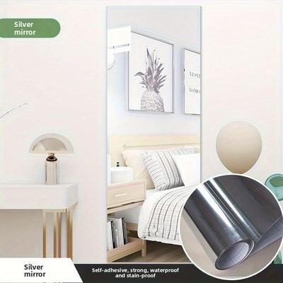 TEMU Self-adhesive Mirror Film - Pet Wall Sticker, Waterproof & Oil-proof, No-splice Decorative Reflective Mirror For Home Decor, Mirror Wall Decor Image