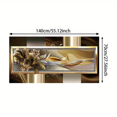 TEMU 1pc Modern Abstract Geometric Lily Canvas Art Print, 27.56x55.12in Frameless Large Wall Decor For Living Room, Bedroom, Kitchen - Elegant Golden And , Canvas Wall Ar Image